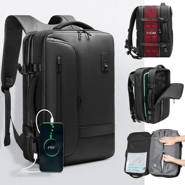 Color: green - Airback Vacuum Compression Backpack with Vacuum Pump 60L Expandable Travel Backpack for Men Women Airline Approved Business Bag