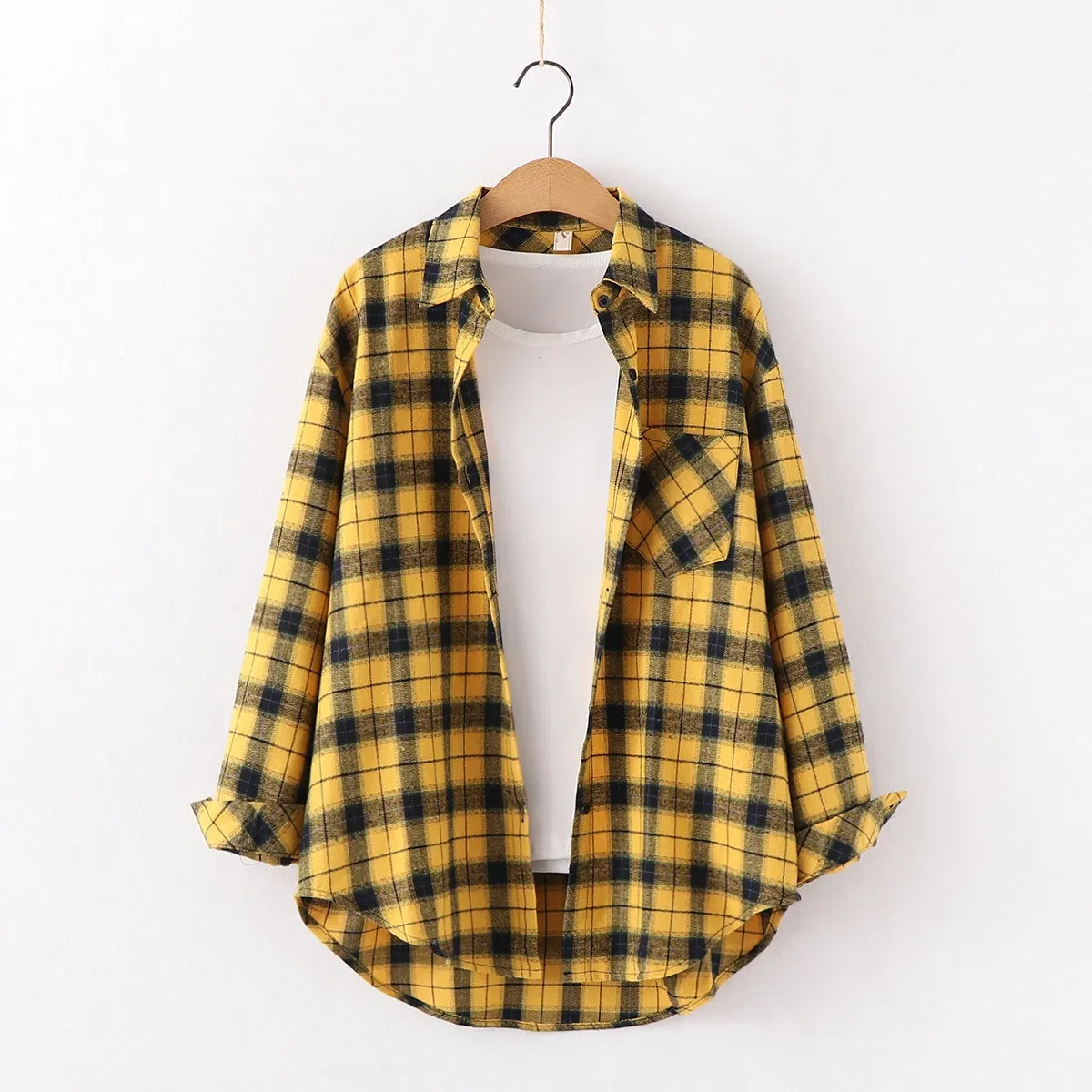 Color: SKY BLUE, Size: M - Fresh Flannel Plaid Shirt Women 2025 New Female Blouses and Tops Cotton Loose Long Sleeve Casual Shirts Fine Women's Clothes