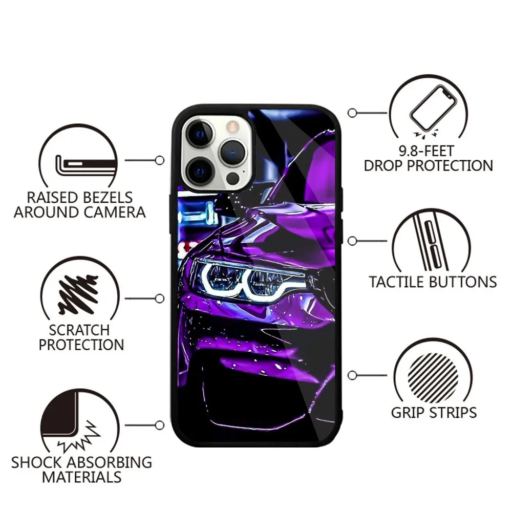 Color: Black, Material: Microfiber - Blue Red Car for B-BMW Phone Case Strong Magnetic For IPhone 15,14,13,Pro,Max,Plus,11,12,Mini For Magsafe Wireless Charging