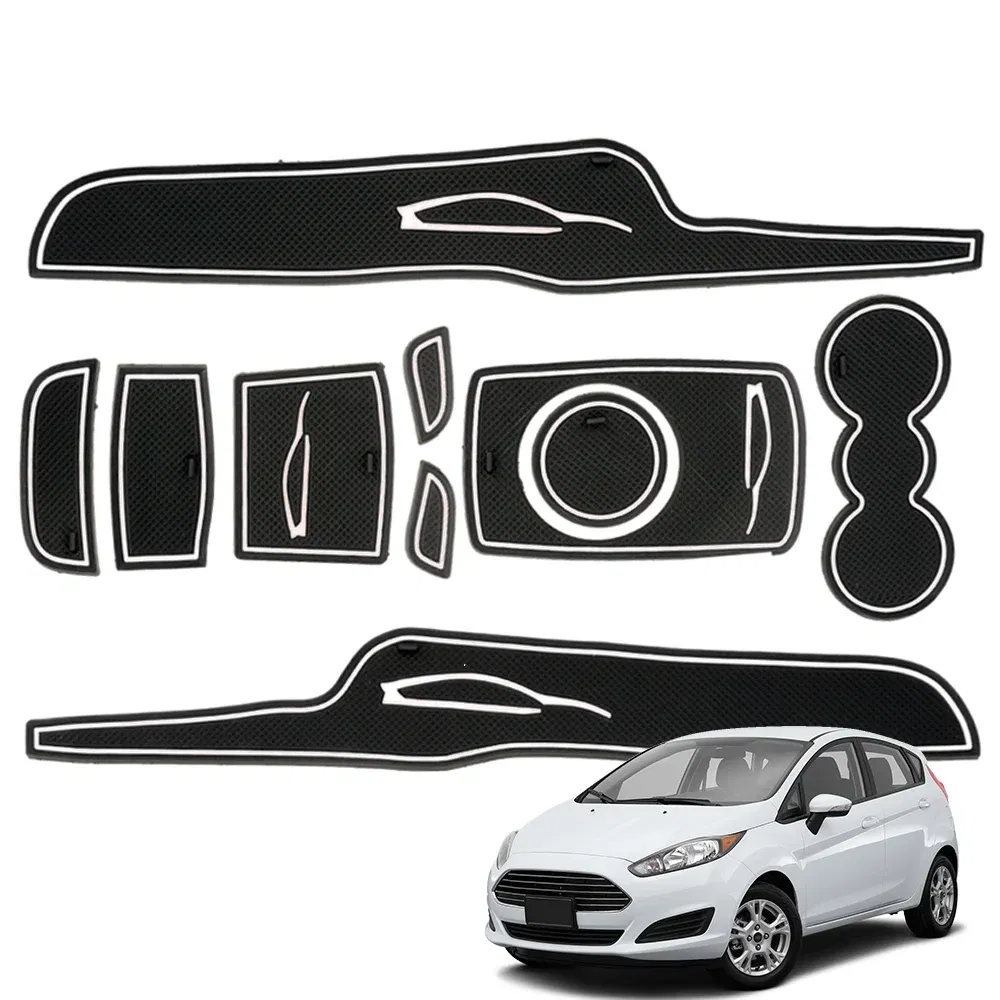 Color: WHITE - Car Door Groove Mats For Ford Fiesta 2009-2011 2012 2013 2014 2015 Car Cup Holder Cushion Auto Gate Slot Coasters Dust-proof Pad