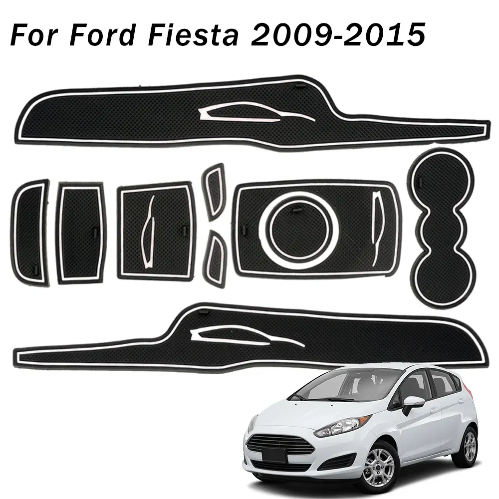 Color: WHITE - Car Door Groove Mats For Ford Fiesta 2009-2011 2012 2013 2014 2015 Car Cup Holder Cushion Auto Gate Slot Coasters Dust-proof Pad