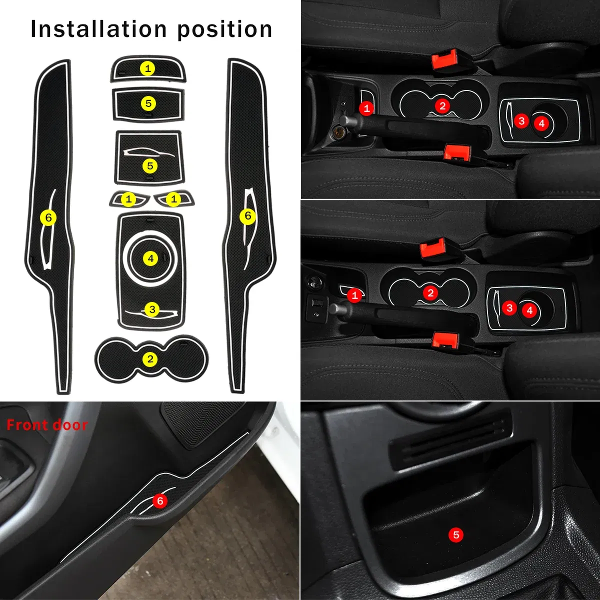 Color: WHITE - Car Door Groove Mats For Ford Fiesta 2009-2011 2012 2013 2014 2015 Car Cup Holder Cushion Auto Gate Slot Coasters Dust-proof Pad
