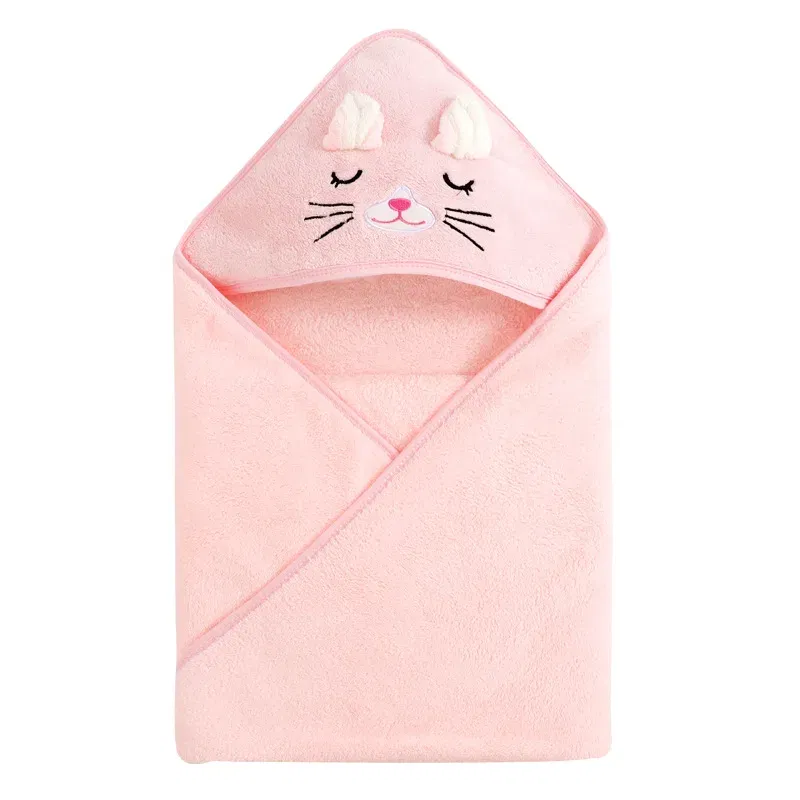 Color: green - Newborn Baby Bath Towel Cartoon Baby Swaddle Kids Bathrobe Fleece Blanket Warm Sleeping Swaddle Wrap for New Born Boys Girls
