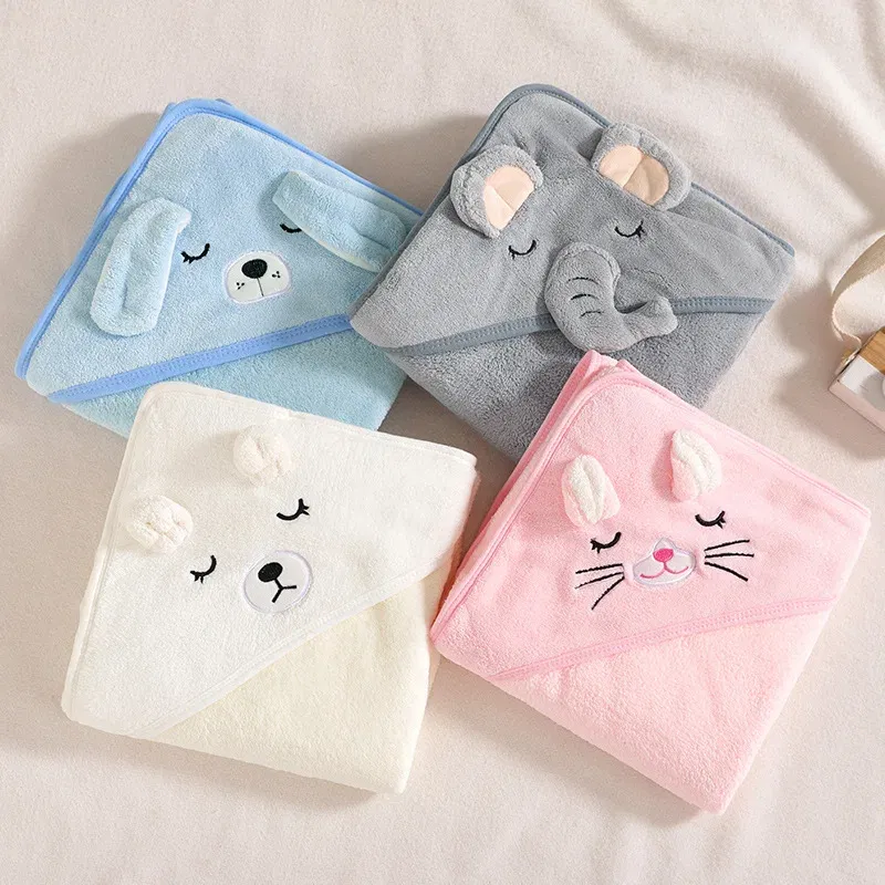 Color: green - Newborn Baby Bath Towel Cartoon Baby Swaddle Kids Bathrobe Fleece Blanket Warm Sleeping Swaddle Wrap for New Born Boys Girls