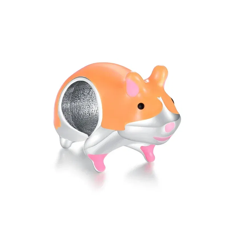 Color: Red - Fit Original Pan Charm Bracelet 925 Silver Sheep Tiger Highland Cow Tiger Mexico Axolotl Hamster Bead For Making Berloque