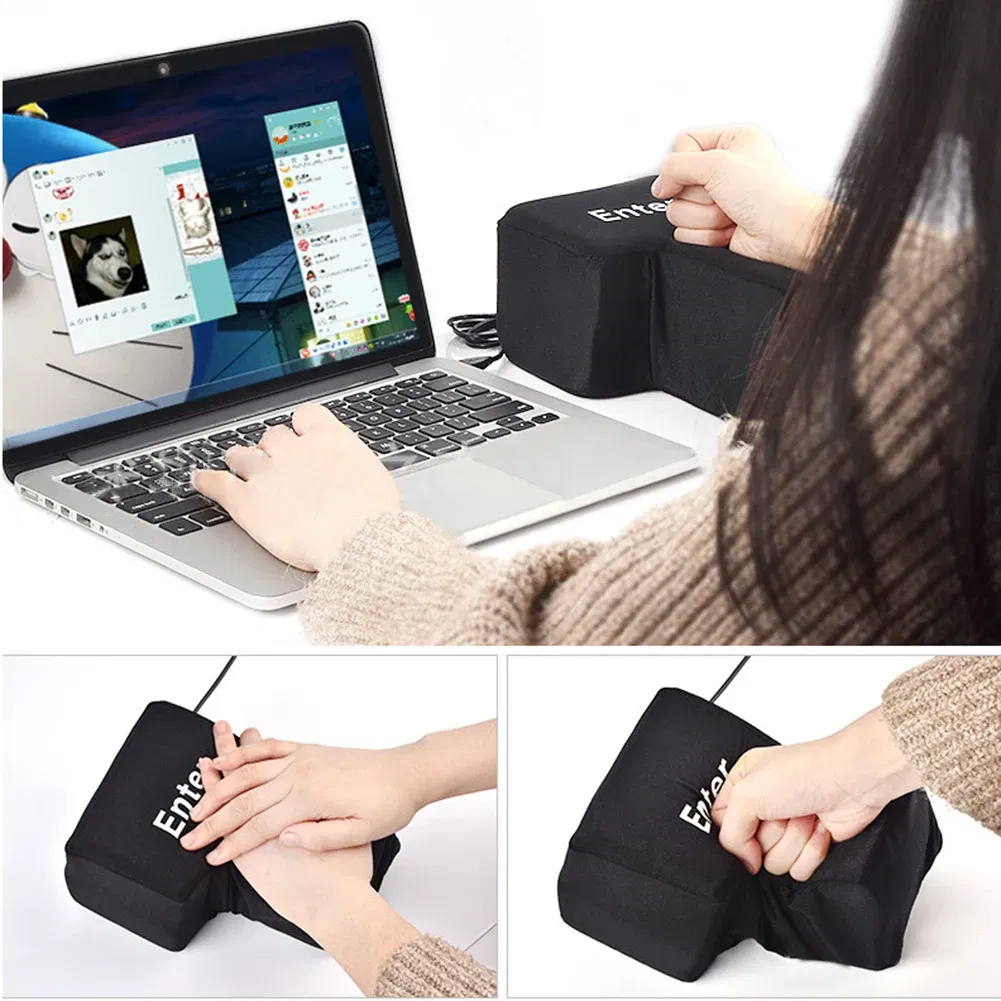 Color: black - Anti-Stress Computer Huge Enter Key Big Giant USB Keyboard Vent Button Pillow