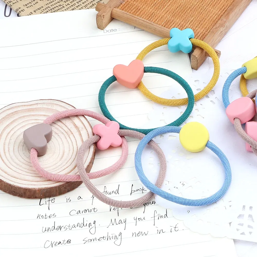 Color: Blue, Ships From: CHINA - Cute Girls Hair Bands Ties Round Heart Rubber Band Fashion Scrunchie Elastic Korean Hair Accessories Ponytail Holder Headband