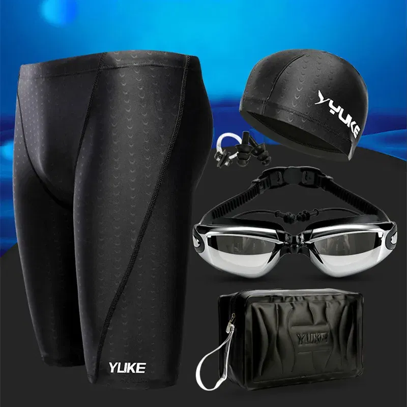 Color: WHITE, Size: XXL - Men Swimming Shorts Waterproof Competition Swim Equipment Goggles with Ear-plug Cap Case Trunks Briefs Swimwear Half Pants 2022