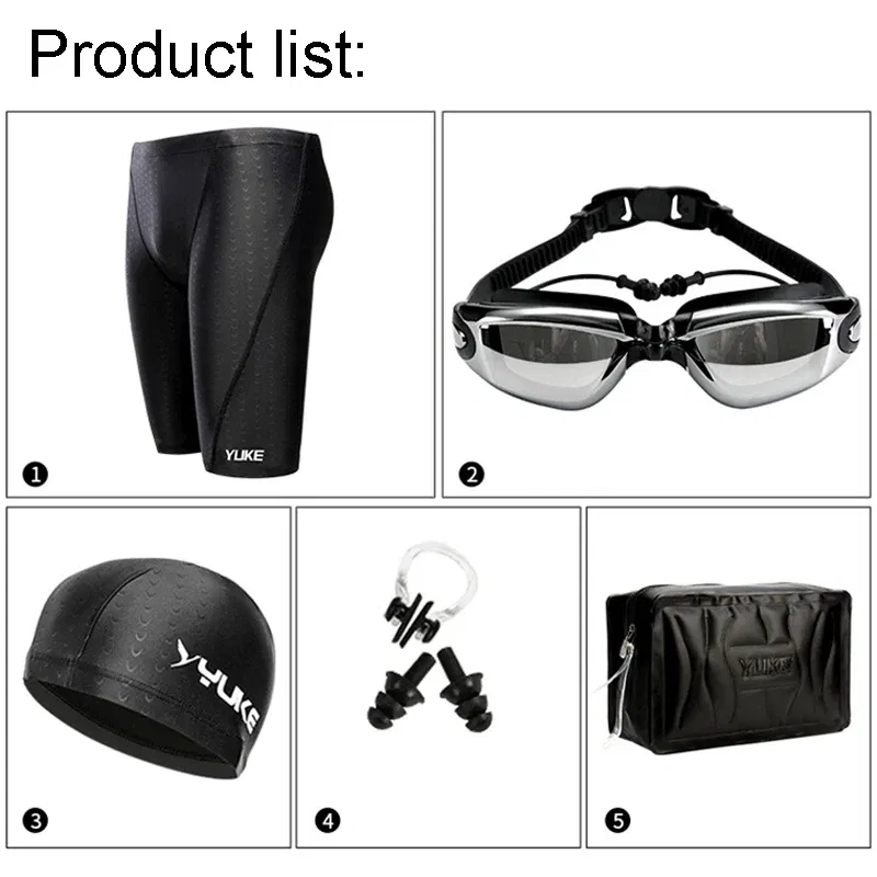 Color: WHITE, Size: XXL - Men Swimming Shorts Waterproof Competition Swim Equipment Goggles with Ear-plug Cap Case Trunks Briefs Swimwear Half Pants 2022