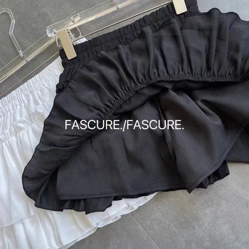 Color: WHITE, Size: One Size - Summer Kawaii White Ruflles Skirt Women Fashion Slim Fit Chiffon Mini Skirts Giris Y2k All Match Elastic High Waist Black Faldas
