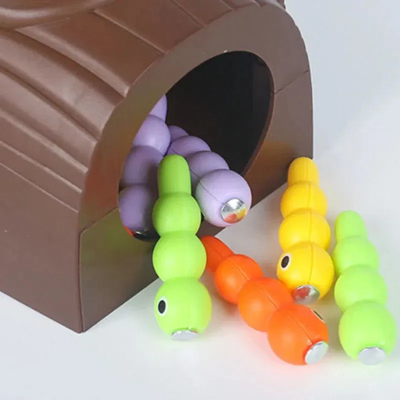Color: Fuchsia - Montessori Toy Woodpecker Magnetic Catch Worm Bugs Small Birds Feeding Game Toys for Children Kids Early Educational Family Toys