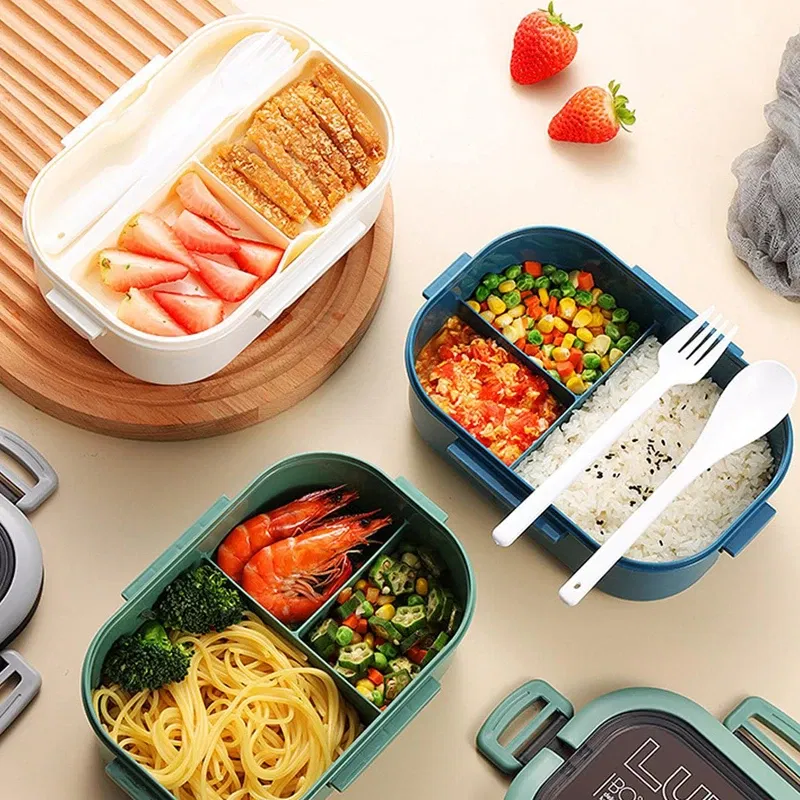 Color: Pink, Number of Compartments: 5, Number of Tiers: 2, Lunch Box Capacity: 1000ml - 1200ML 2 Layer Bento Lunch Box With Spoon Fork, Kid High Capacity Microwae Food Containers Portable Leakproof Office Camping