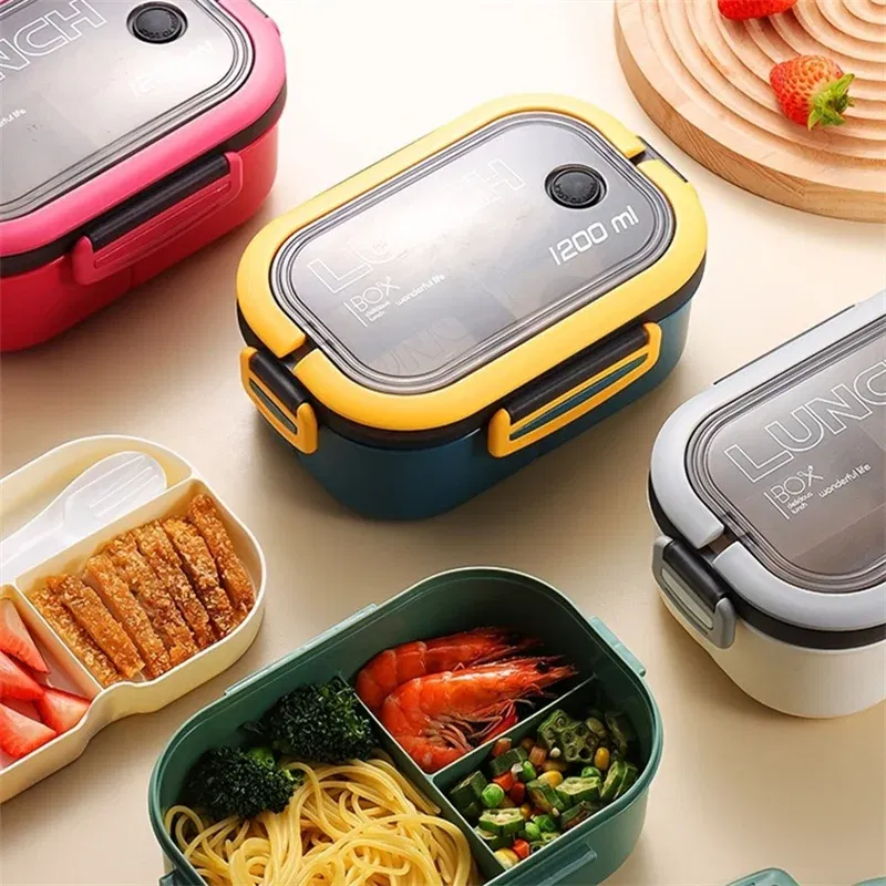 Color: Pink, Number of Compartments: 5, Number of Tiers: 2, Lunch Box Capacity: 1000ml - 1200ML 2 Layer Bento Lunch Box With Spoon Fork, Kid High Capacity Microwae Food Containers Portable Leakproof Office Camping