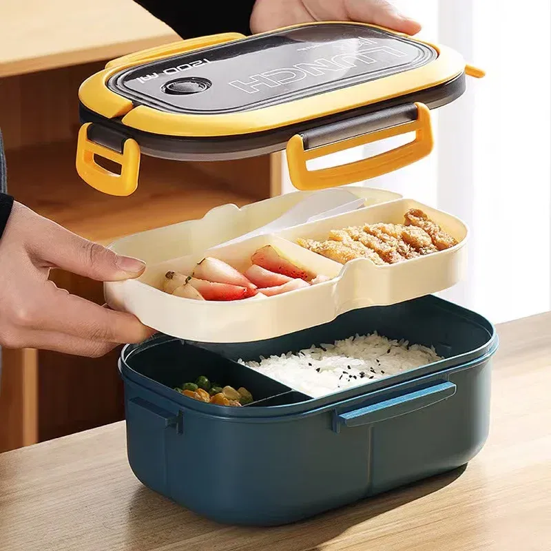 Color: Pink, Number of Compartments: 5, Number of Tiers: 2, Lunch Box Capacity: 1000ml - 1200ML 2 Layer Bento Lunch Box With Spoon Fork, Kid High Capacity Microwae Food Containers Portable Leakproof Office Camping