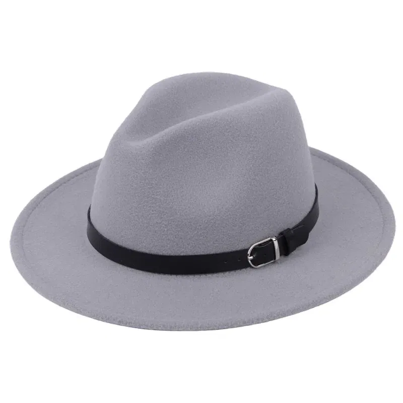 Color: GRAY, Size: M - Classic British Fedora Hat Men Women Imitation Woolen Winter Felt Hats Fashion Jazz Hat Chapeau Wholesale