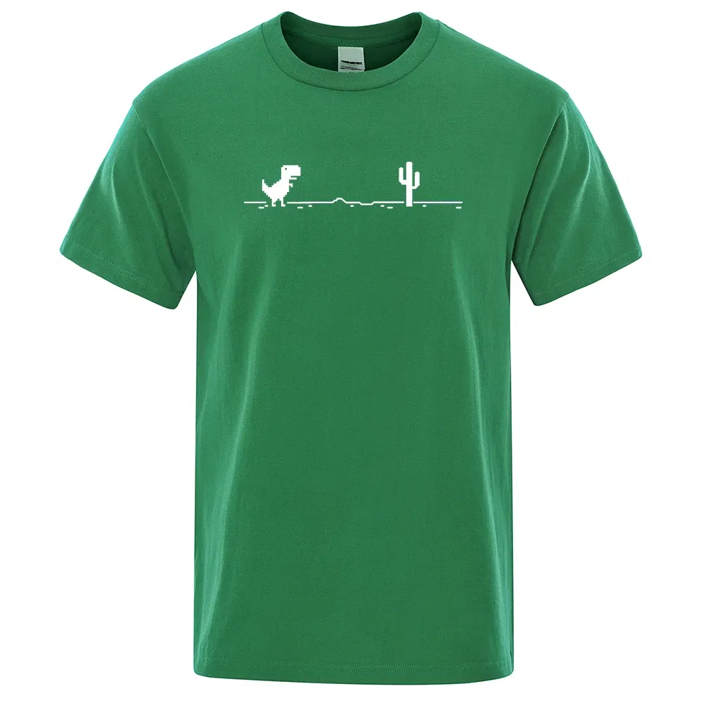 Color: Gold, Size: L - Mens T-shirts Printed Dinosaur Cactus Funny Tops Summer Cotton T-shirt for Men Casual O-Neck Tee Shirts Streetwear Basic Top