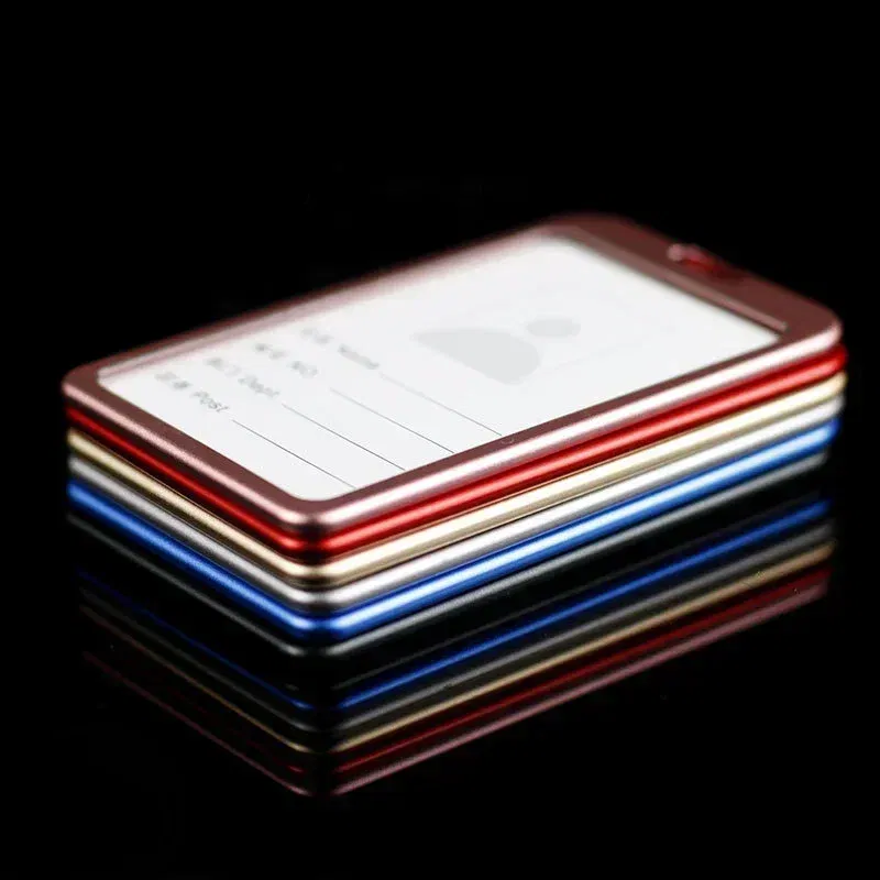 Color: Silver - Aluminum Alloy Card Cover Case Women Men Work Name Bank ID Card Holders Business Badge Case Credit Card Badge Case Bag Pouch