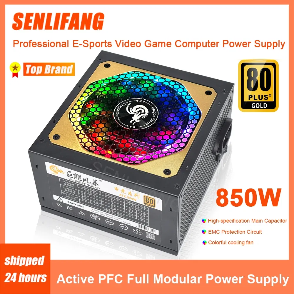 Rating Power: 850W, Ships From: CHINA - 850W Power Source 80Plus Gold For PC Professional E-Sports Video Game Computer PSU RGB Full Modular Supply With 12CM Fan