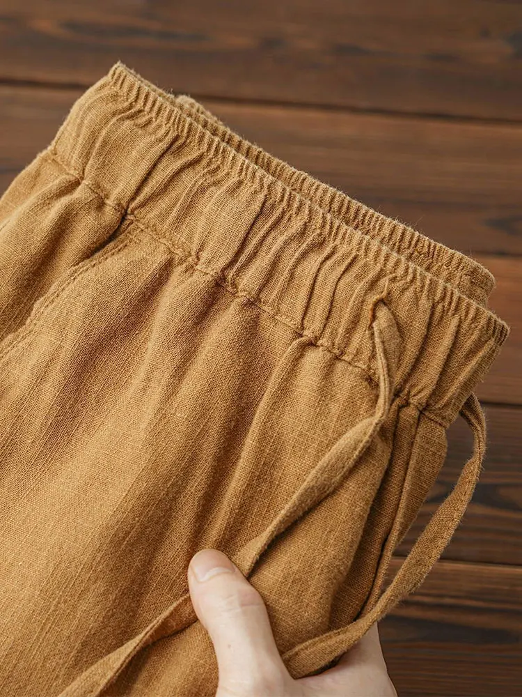 Color: army green, Size: S - Casual Cotton Linen Chino Pants Men Wide Leg Lightweight Baggy Cotton Sweatpants Male Walking  Jogger Trousers Work