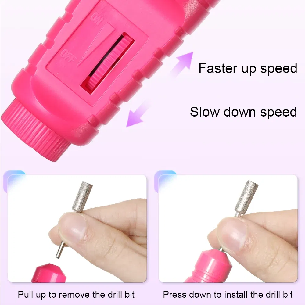 Color: plum - LULAA Portable Electric Nail Drill Machine Manicure Milling Cutter Set Nail Files Drill Bits Gel Polish Remover Tools