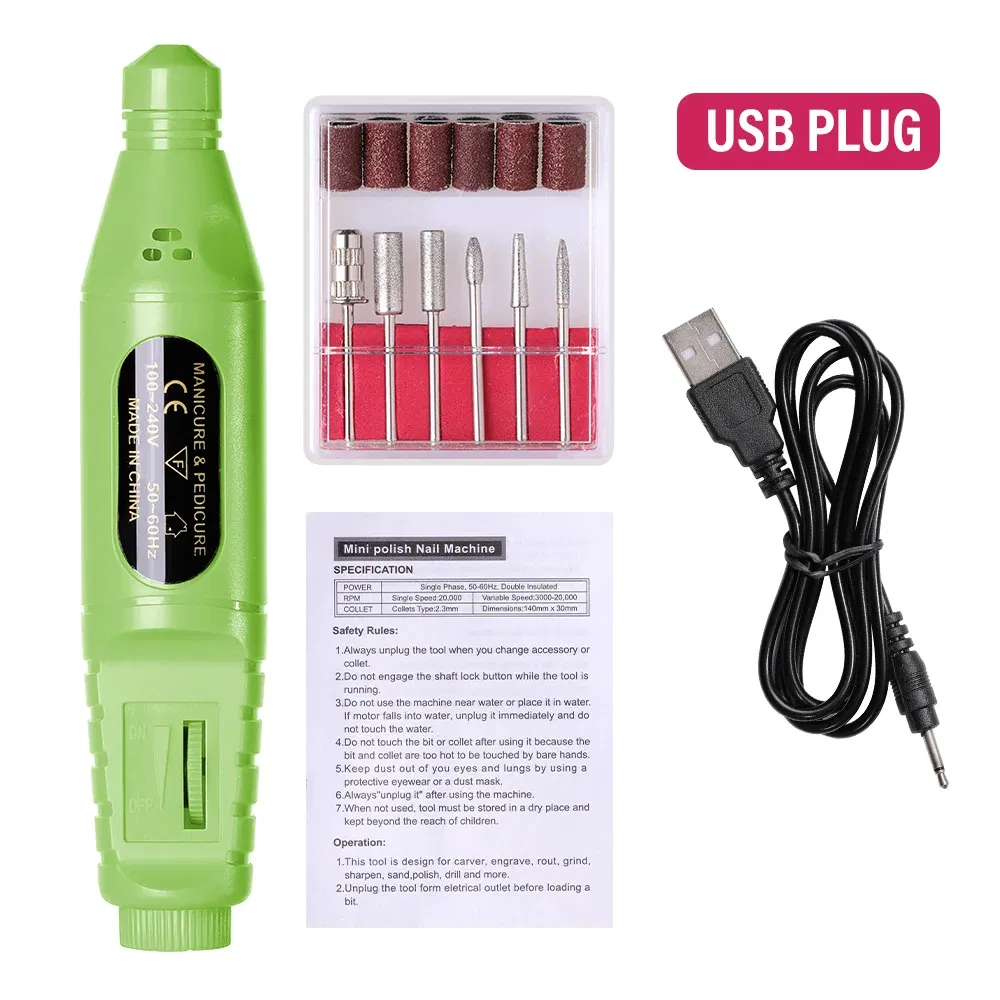 Color: plum - LULAA Portable Electric Nail Drill Machine Manicure Milling Cutter Set Nail Files Drill Bits Gel Polish Remover Tools