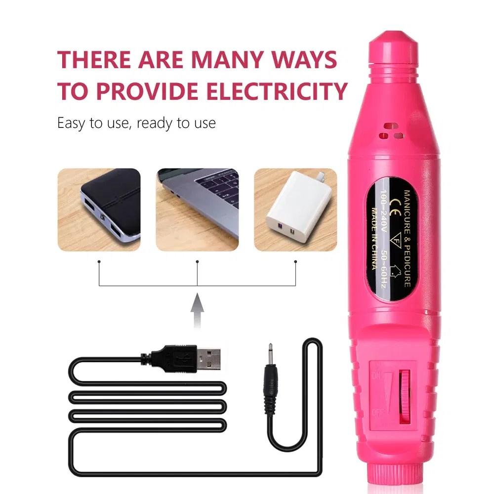 Color: plum - LULAA Portable Electric Nail Drill Machine Manicure Milling Cutter Set Nail Files Drill Bits Gel Polish Remover Tools