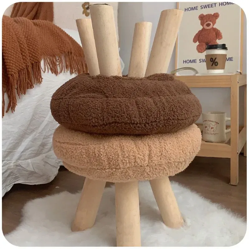 Color: Army Green - Creative Stool Nordic Furniture Solid Wood Small Stool Spherical Stool Removable Washable Furniture Round Ottomans Ins Pouf