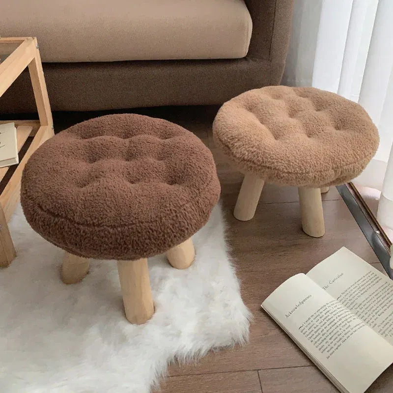 Color: Army Green - Creative Stool Nordic Furniture Solid Wood Small Stool Spherical Stool Removable Washable Furniture Round Ottomans Ins Pouf