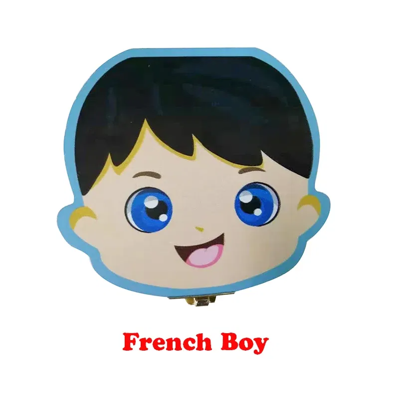 Color: White - Cute Wooden Baby Tooth Box Boxes Kids Milk Teeth Storage Box English/Spanish/French/Russian/Italian/Portuguese Keepsake Boxes