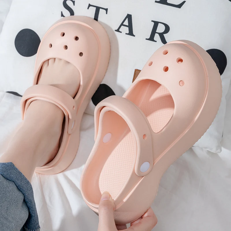 Color: black, Shoe Size: 39 - Summer Women Slippers Fashion Thick Bottom Hole Shoes EVA Slippers Anti Slip Baotou Slippers Outdoor Beach Sandals Slippers