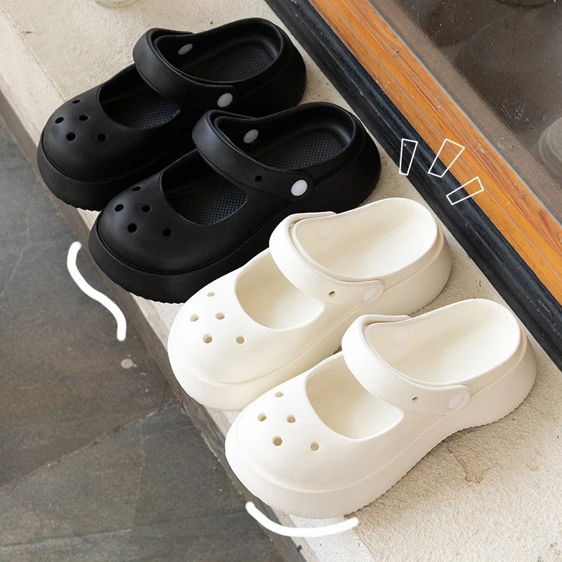Color: black, Shoe Size: 39 - Summer Women Slippers Fashion Thick Bottom Hole Shoes EVA Slippers Anti Slip Baotou Slippers Outdoor Beach Sandals Slippers