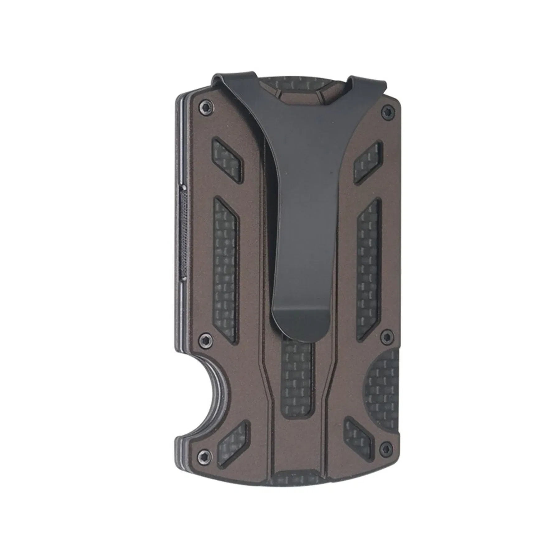 Color: Coffee - Metal Wallet for Men Minimalist Slim RFID Blocking Front Pocket Tactical Carbon Fiber wallet Card Holder with Money Clip