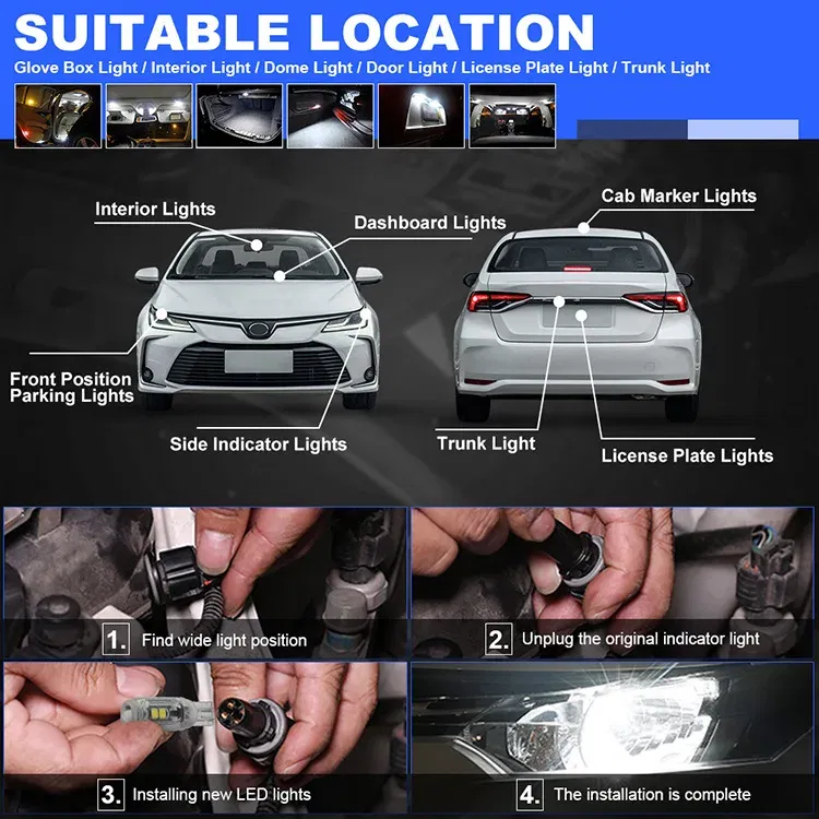 Emitting Color: WHITE - New T10 LED W5W Super bright Polarity Free Plastic Protect smd Car Interior Light Read Door License Plate Wedge Lamp 12V White