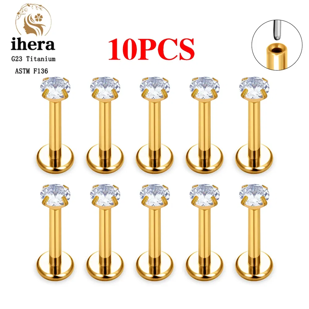Metal color: Light Yellow Color, Ships From: CHINA, Main Stone Color: Red - 10PCS G23 Titanium Lip Ring Labret Piercing Stud Earring CZ 16/18/20G Push Pin Ear Tragus Cartilage Helix Conch Pierc? Jewelry