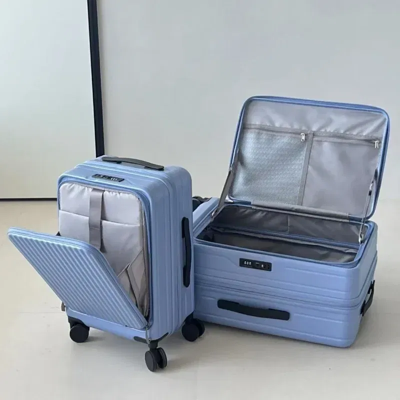 Color: green, Luggage Size: 15Inches 375mm, Ships From: CHINA - 2025 New 20-inch PC Hard Shell Lightweight Roller Travel Expandable Multifunctional Front Opening Suitcase Cabin Trolley Case