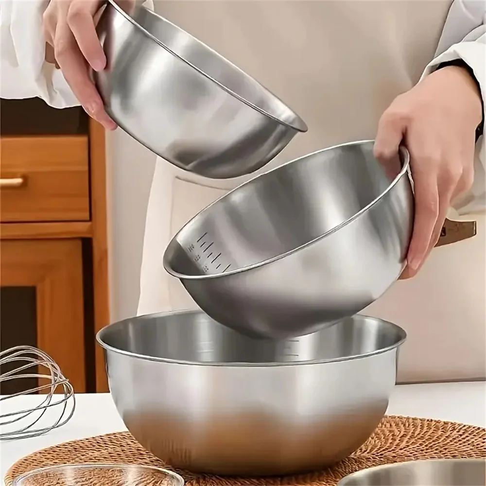 Color: Yellow - 1-3 Stainless Steel Bowl Set with Scale for Cooking Baking Food Storage Large Capacity Mixing Bowls for Home Kitchen Essentials