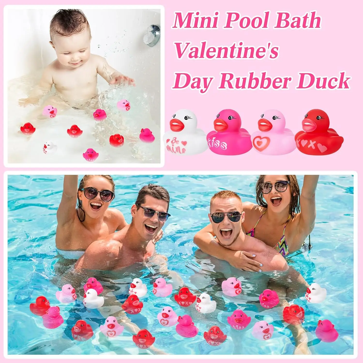 Color: WHITE - 52Pack Valentine's Day Rubber Duck Bulk for Kid Funny Rubber Duck Valentine Jeep Duck for Ducking Valentine Party Baby Shower As