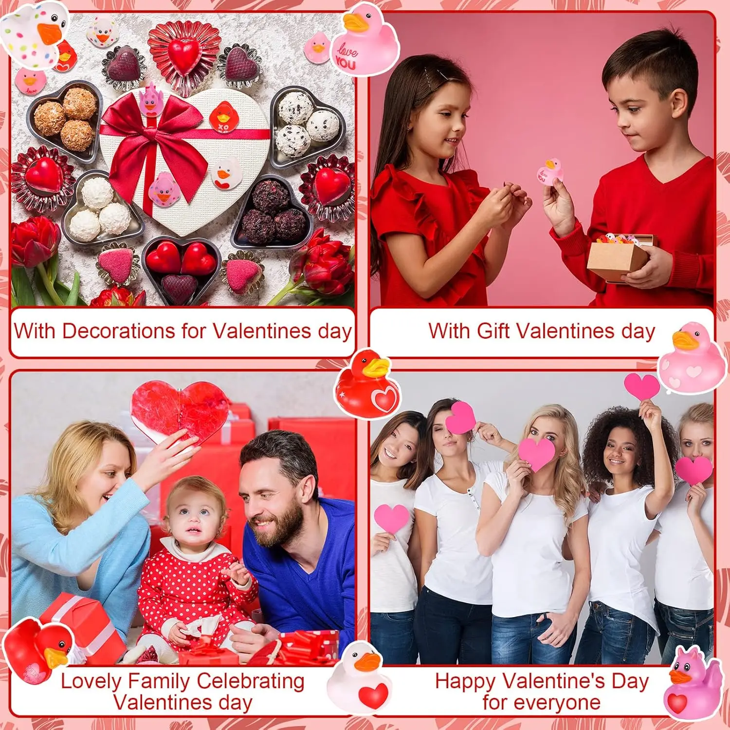 Color: WHITE - 52Pack Valentine's Day Rubber Duck Bulk for Kid Funny Rubber Duck Valentine Jeep Duck for Ducking Valentine Party Baby Shower As