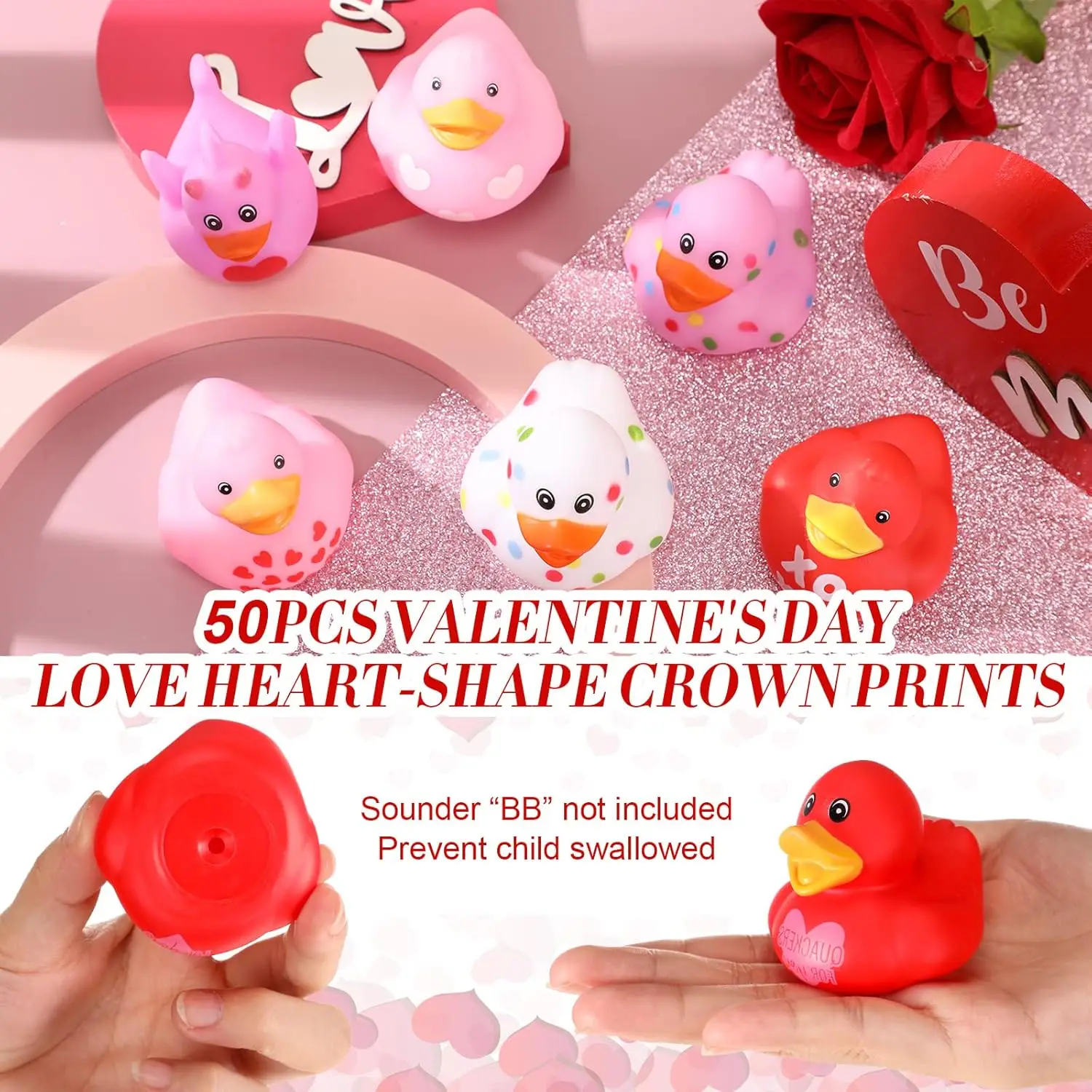 Color: WHITE - 52Pack Valentine's Day Rubber Duck Bulk for Kid Funny Rubber Duck Valentine Jeep Duck for Ducking Valentine Party Baby Shower As