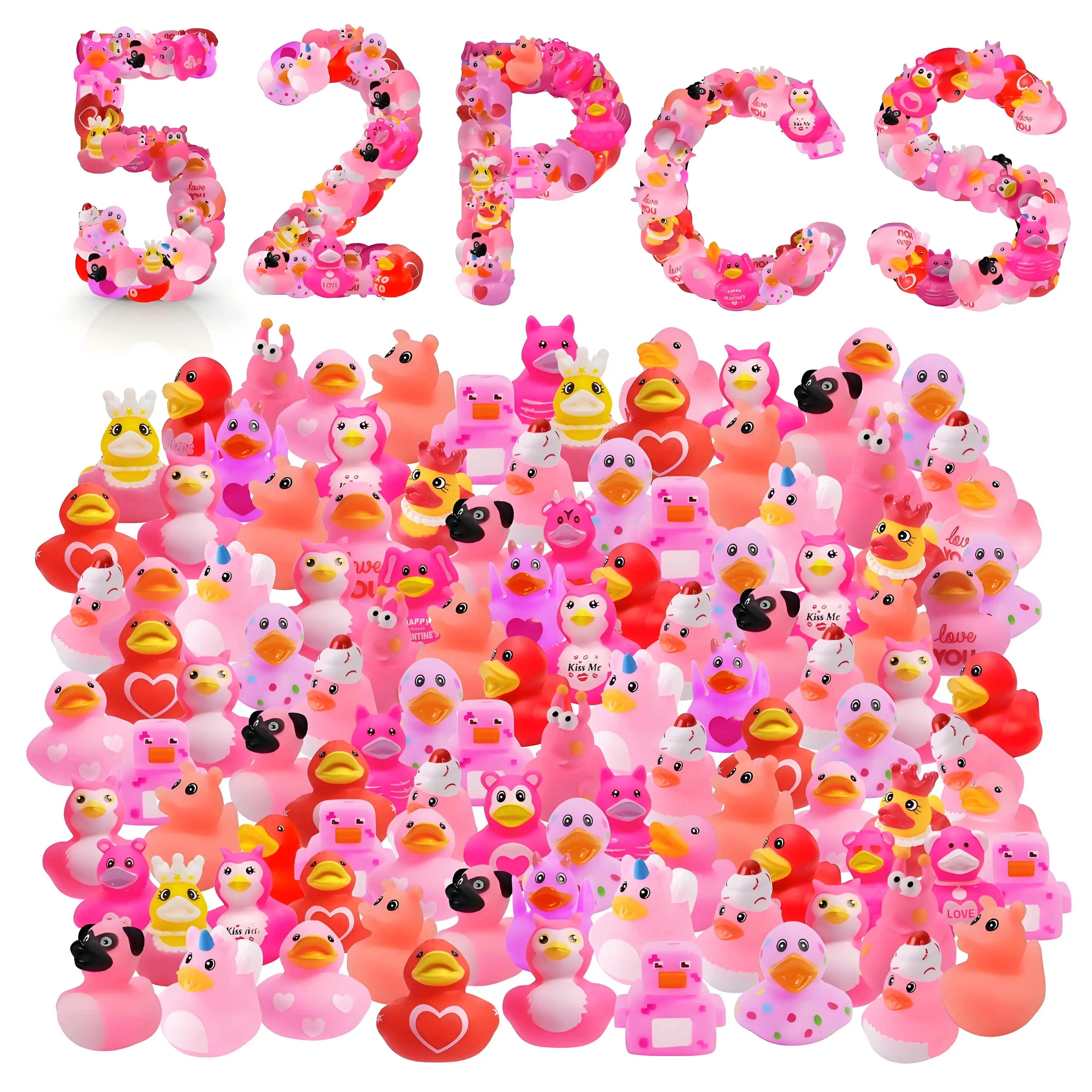 Color: WHITE - 52Pack Valentine's Day Rubber Duck Bulk for Kid Funny Rubber Duck Valentine Jeep Duck for Ducking Valentine Party Baby Shower As