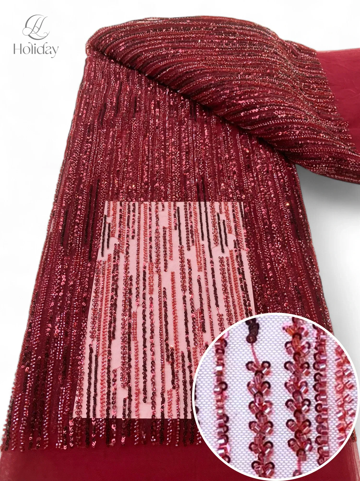 Color: Dark Brown, Width: 130cm, Length: 3 YARDS - 3Y/piece Latest Nigerian Sequins Lace Fabric Beaded Lace Fabric Luxury French Embroidery Groom Lace Fabric For Wedding Dress