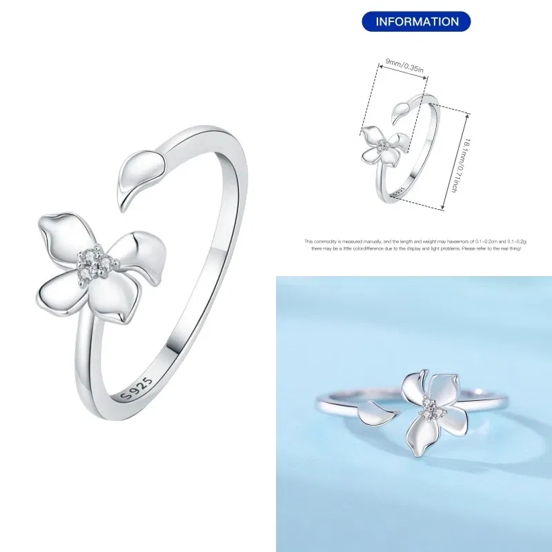 Gem Color: WHITE - 2024 Charm 925 Sterling Silver Crystal Open Rings For Women Simple Adjustable Fashion Wedding Engagement Party Gifts Jewelry