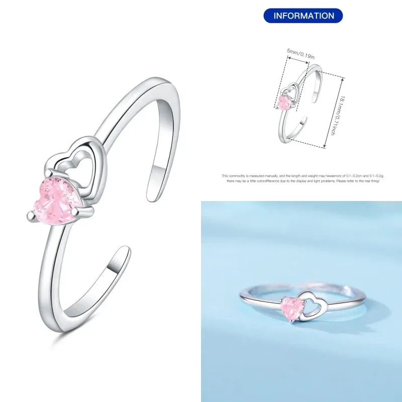 Gem Color: WHITE - 2024 Charm 925 Sterling Silver Crystal Open Rings For Women Simple Adjustable Fashion Wedding Engagement Party Gifts Jewelry