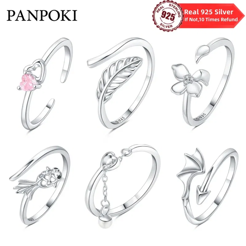 Gem Color: WHITE - 2024 Charm 925 Sterling Silver Crystal Open Rings For Women Simple Adjustable Fashion Wedding Engagement Party Gifts Jewelry