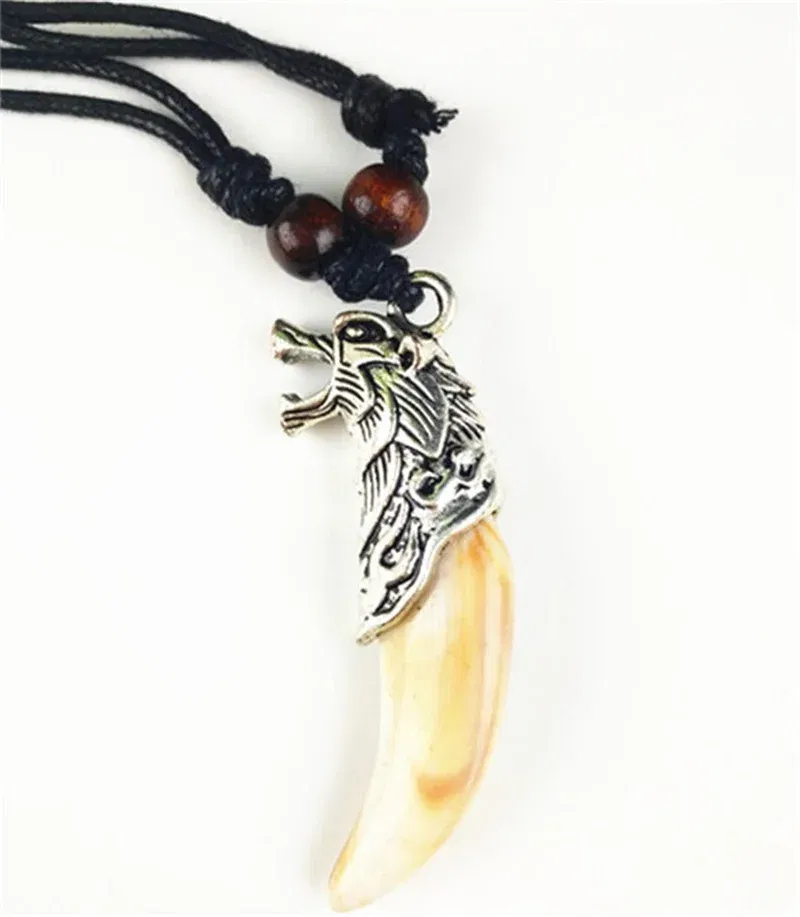 Metal Color: RED-BROWN, Length: 60cm, Ships From: CHINA - 8 style Punk Alloy Wolf Leopard head Eagle Head Tiger Teeth Pendant Necklace Charms Beads Sweater Chain Rope Women Amulet