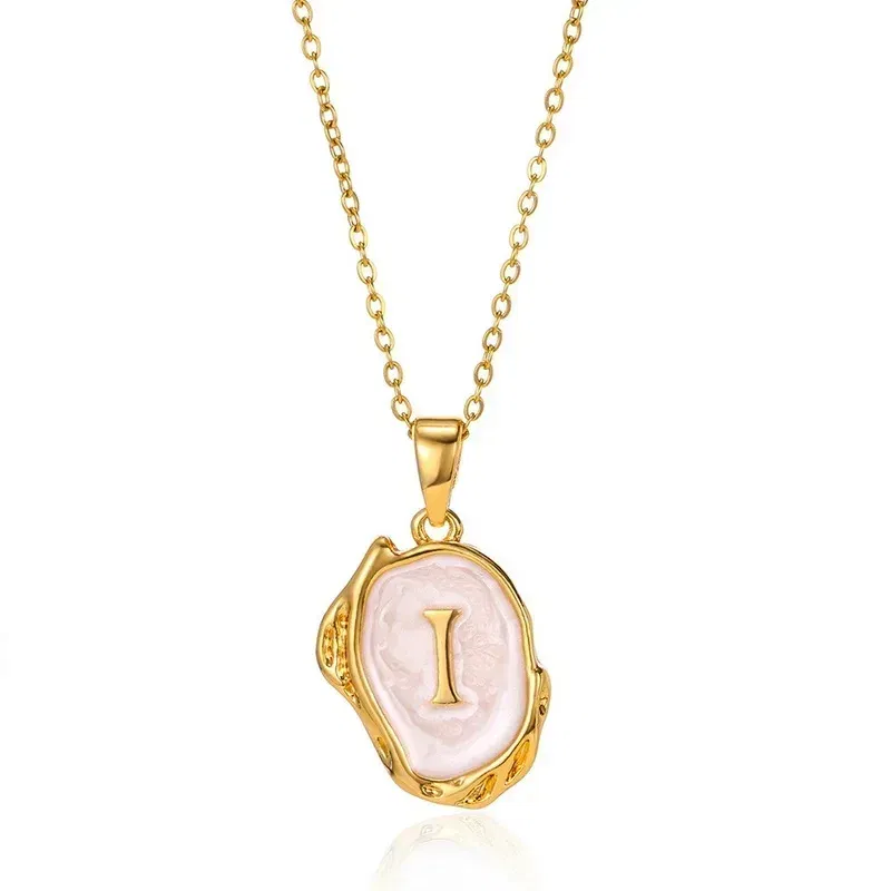 Metal Color: Gold-color, Length: 40cm - Y2K Stainless Steels Drip Oil 26 Letter Necklaces for Women Men Alphabet A-Z Initials Pendant Necklace Aesthetic Jewelry Gift