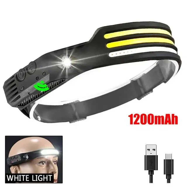 Emitting Color: WHITE - COB LED Headlamp Induction Head Lamp Built-in Battery USB Rechargeable Head Flashlight Outdoor Camping Fishing Sensor Headlight