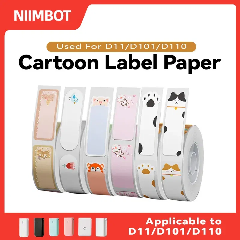 Color: GOLD - Niimbot D11/D101/D110 cute cartoon color thermal label sticker self-adhesive waterproof sticker mini portable printer