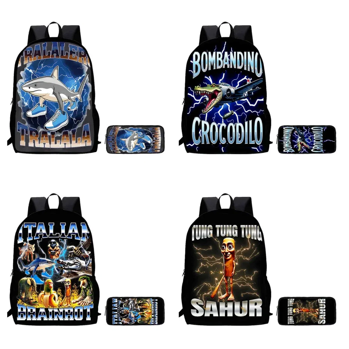 Color: Khaki, Ships From: CHINA - 2Pcs Set School Backpack for Age 5-10,Light Weight Kids Backpack,Cartoon BrainRot Printed School Bags for Boys Girl,Best Gift