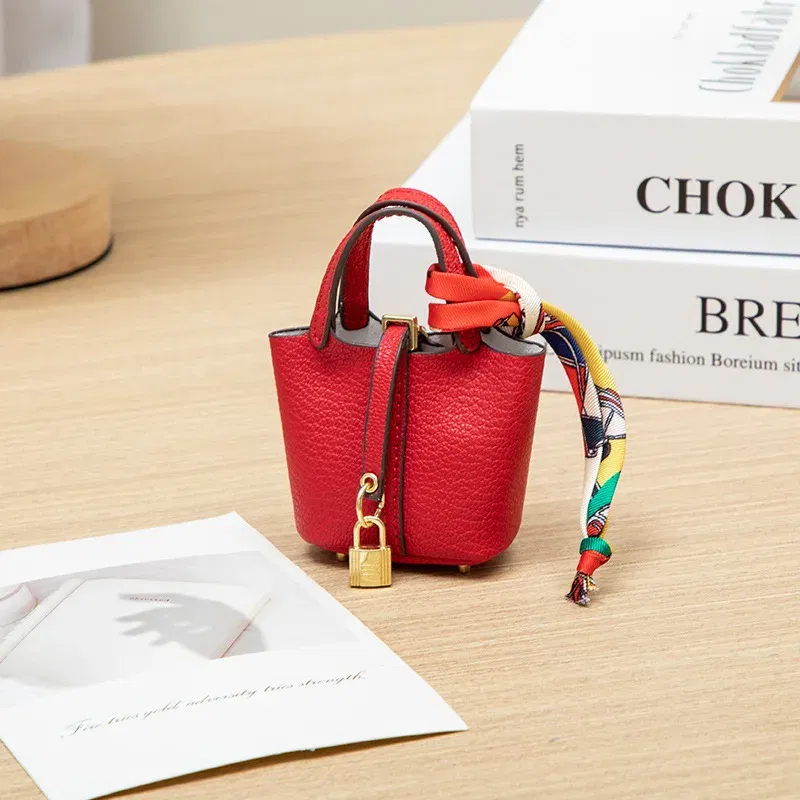 Color: Red - Mini Bag Pendant Keychain Hanging Accessory Zero Wallet Creative Portable Bracelet Bluetooth Earphone Bag Multifunctional